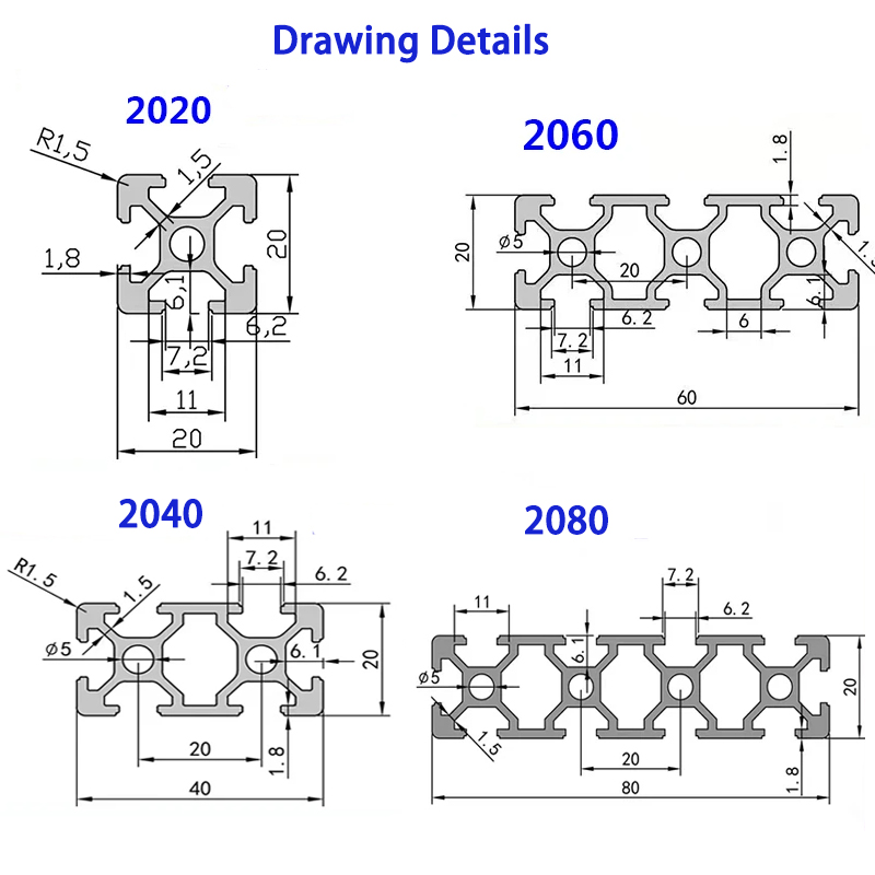 2020 2040 2060 2080 20100 3030 - V Slot Aluminum Extrusion avaliação e preço